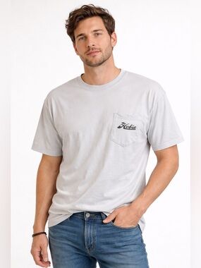 Hobie Light Gray Pocket Tee with Black Script Logo size Large Unisex